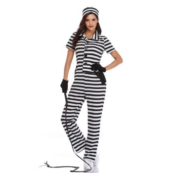 Black and white striped jumpsuit female prisoners clothing