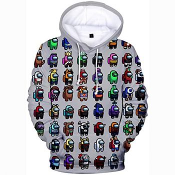Video Game Among Us Hoodie &#8211; 3D Print Drawstring Pullover Sweater with Pocket