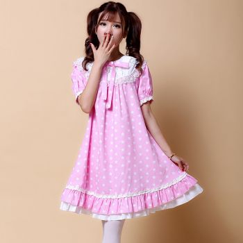 Pink print embroidered lace lolita dress