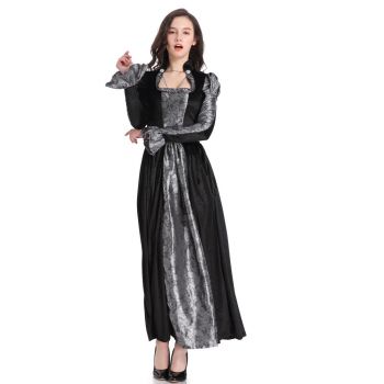 Halloween Devil Costume Black Printed Long Dress