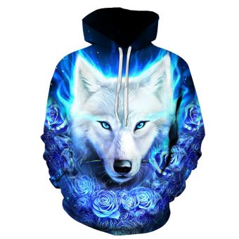  Ice wolf head print men and women hooded sweatshirt