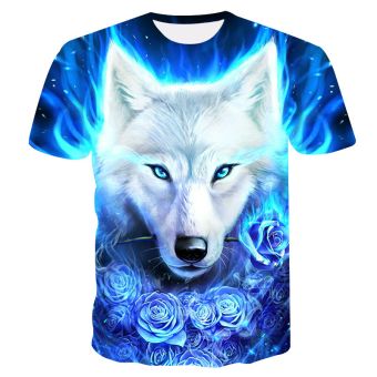   Printed snow rose wolf head fashion T-shirt