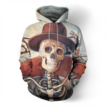  Skull denim pattern printed sweatshirt
