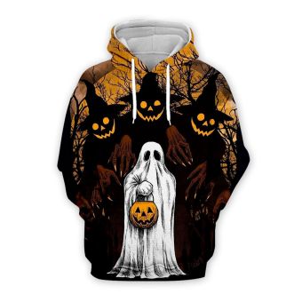 Classical And Elegance Black White Pumpkin Skull Pattern Halloween Hoodie