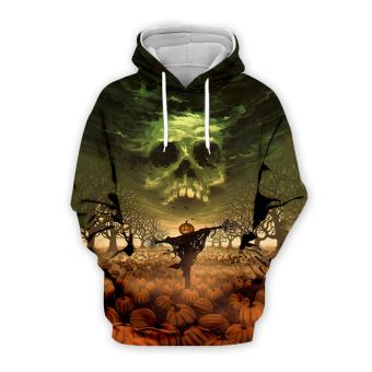 Street Style Green Orange Pumpkin Skull Pattern Halloween Hoodie