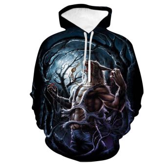  Printed Halloween Wolf Hooded Sweatshirt 