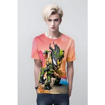 Combining Cute and Deadly with the Baby Groot X Venom T-Shirt in Pink and Multicolor
