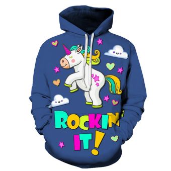 Blue Unicorn Cartoon 3D - Sweatshirt, Hoodie, Pullover
