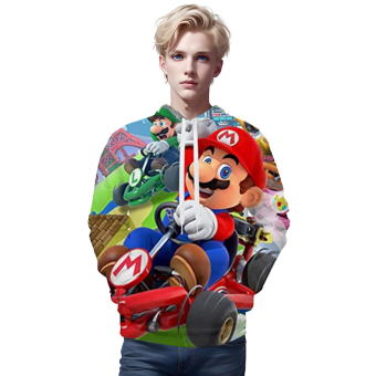 Mario Hoodie &#8211; Mario Kart Colorful 3D Full Print Drawstring Hooded Pullover Sweatshirt