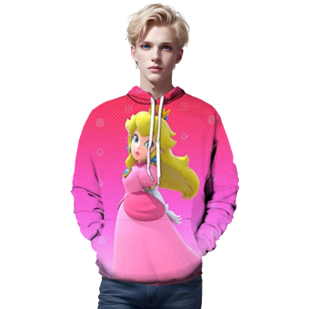 Mario Hoodie &#8211; Peach Pink 3D Full Print Drawstring Hooded Pullover Sweatshirt