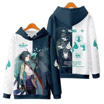 Atmospheric Genshin Impact Xiao Anime Game Blue White Hoodie