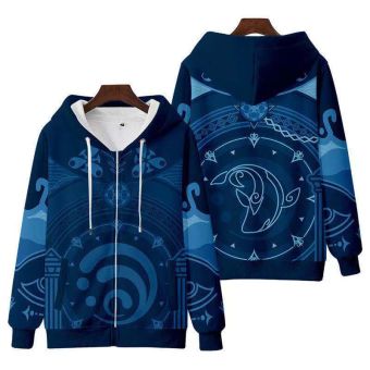 Deep Blue Genshin Impact Anime Tartaglia Zip-Up Hoodie
