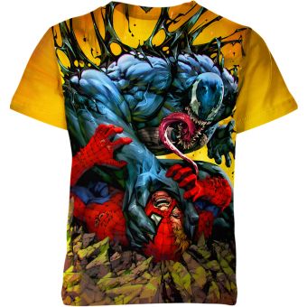 Friendly Confrontation: Venom vs Spider-man Man White T-Shirt for Kids and Adults