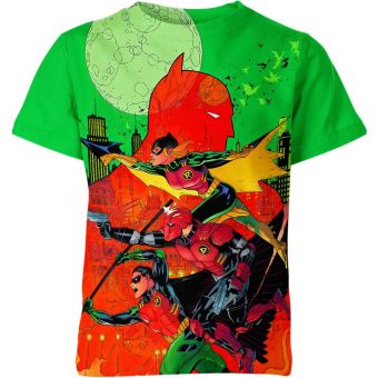 Featuring Heroic Team with the Batman And Robins T-Shirt in Green and Red