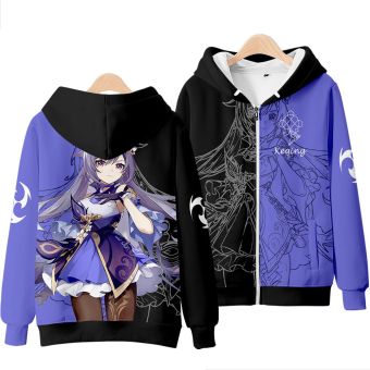 Cute Genshin Impact Keqing Zip-Up Black Purple Hoodie
