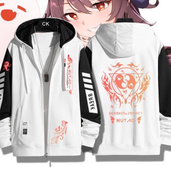 Comfortable Genshin Impact Hutao Game Zip-Up White Hoodie 