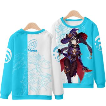 Blue White Popular Genshin Impact Anime Mona Hoodie