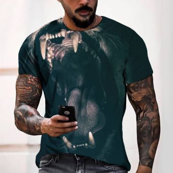 Black Playful And Lovely Tiger Pattern 3D Printed T-Shirto