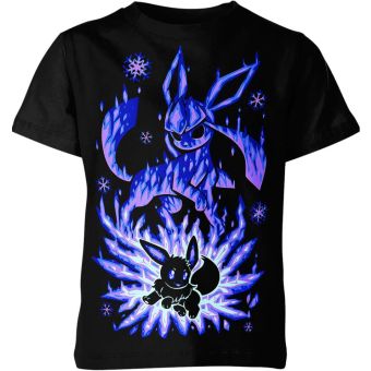 Ice and Shadows Glaceon And Eevee DQS Black Shirt