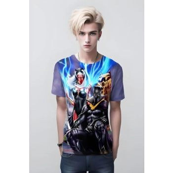 Black Panther And Storm T-Shirt - Blue - Dynamic and Electrifying Design