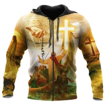  Loose And Fashion Yellow Crosses Fingers Pattern Jesus Hoodie