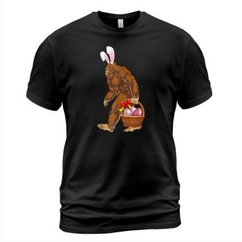 Bigfoot Easter Shirt Easter Day Eggs Basket Bunny T Shirt