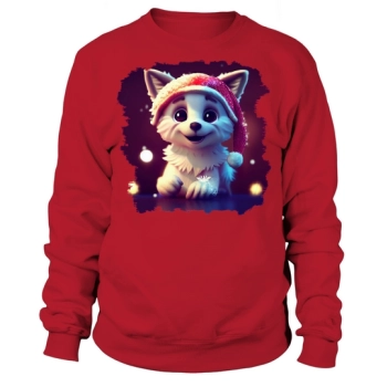 Christmas Cute Little Puppy With Santa Hat Sweatshirt