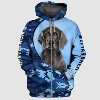 Vintage  Blue Dog Pattern Animals Zip-Up Hoodie