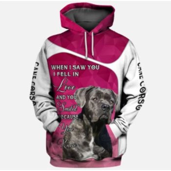 Vintage  And Loose Pink Dog Pattern Animals Hoodie