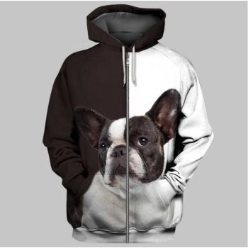 Precious And Gorgeous Black White Dog Pattern Animals Zip-Up Hoodie