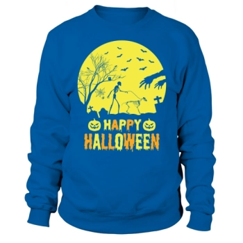 Skeleton Walking Golden Retriever Funny Halloween Sweatshirt