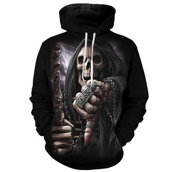  Loose Black Skull Pattern Animals Hoodie