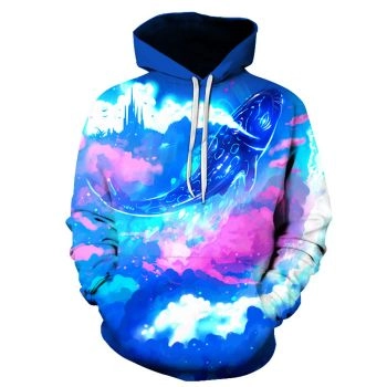 Oversize Blue Fish Pattern Animals Hoodie