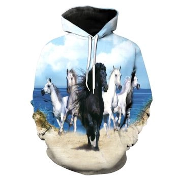 Fashion Blue Horse Pattern Animals Hoodie