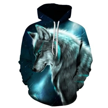 Cute And Loose Blue Wolf Pattern Animals Hoodie