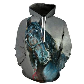 Classical  Grey Horse Pattern Animals Hoodie
