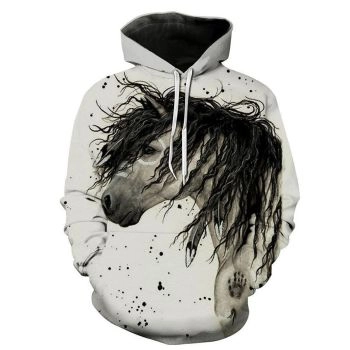 Popular Grey Horse Pattern Animals Hoodie