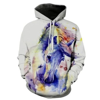 Loose White Horse Pattern Animals Hoodie