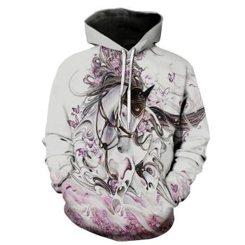 Gorgeous White Horse Pattern Animals Hoodie