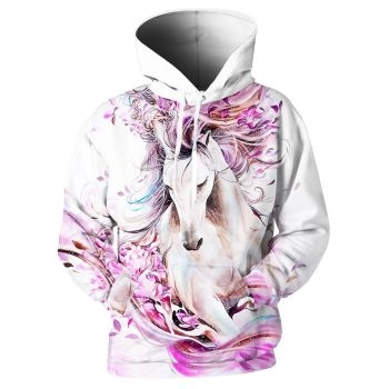 Fashion White Horse Pattern Animals Hoodie