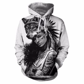 Classical  Black White Wolf Pattern Animals Hoodie