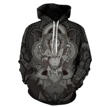 Classical  Black Elephant Pattern Animals Hoodie