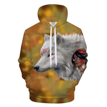 Elegance Yellow White Wolf Pattern Animals Hoodie