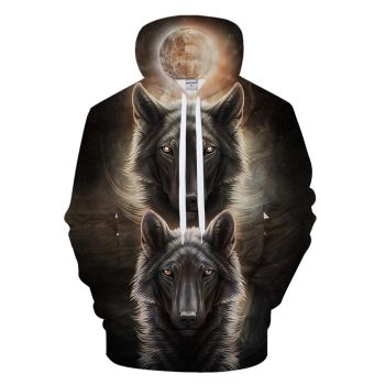 Oversize Brown Wolf Pattern Animals Hoodie