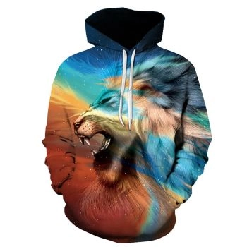 Vintage  And Loose Colorful Lion Pattern Animals Hoodie