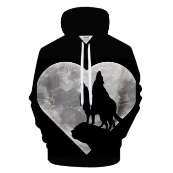 Oversize Black Wolf Pattern Animals Hoodie