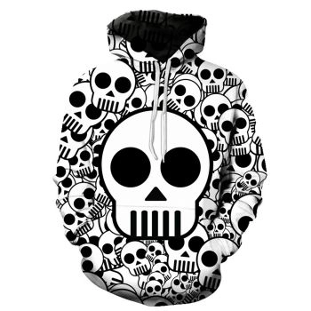 Temperament Black White Skull Pattern Halloween Hoodie