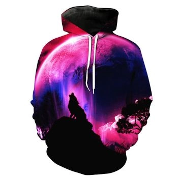 Cute And Loose Purple Wolf Pattern Animals Hoodie