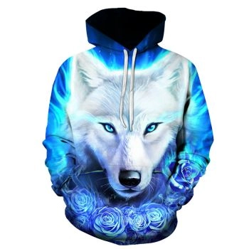 Fashion Blue Wolf Pattern Animals Hoodie