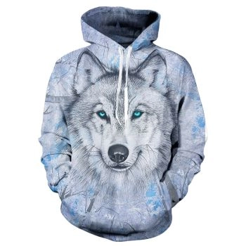 Fashion Blue Wolf Pattern Animals Hoodie